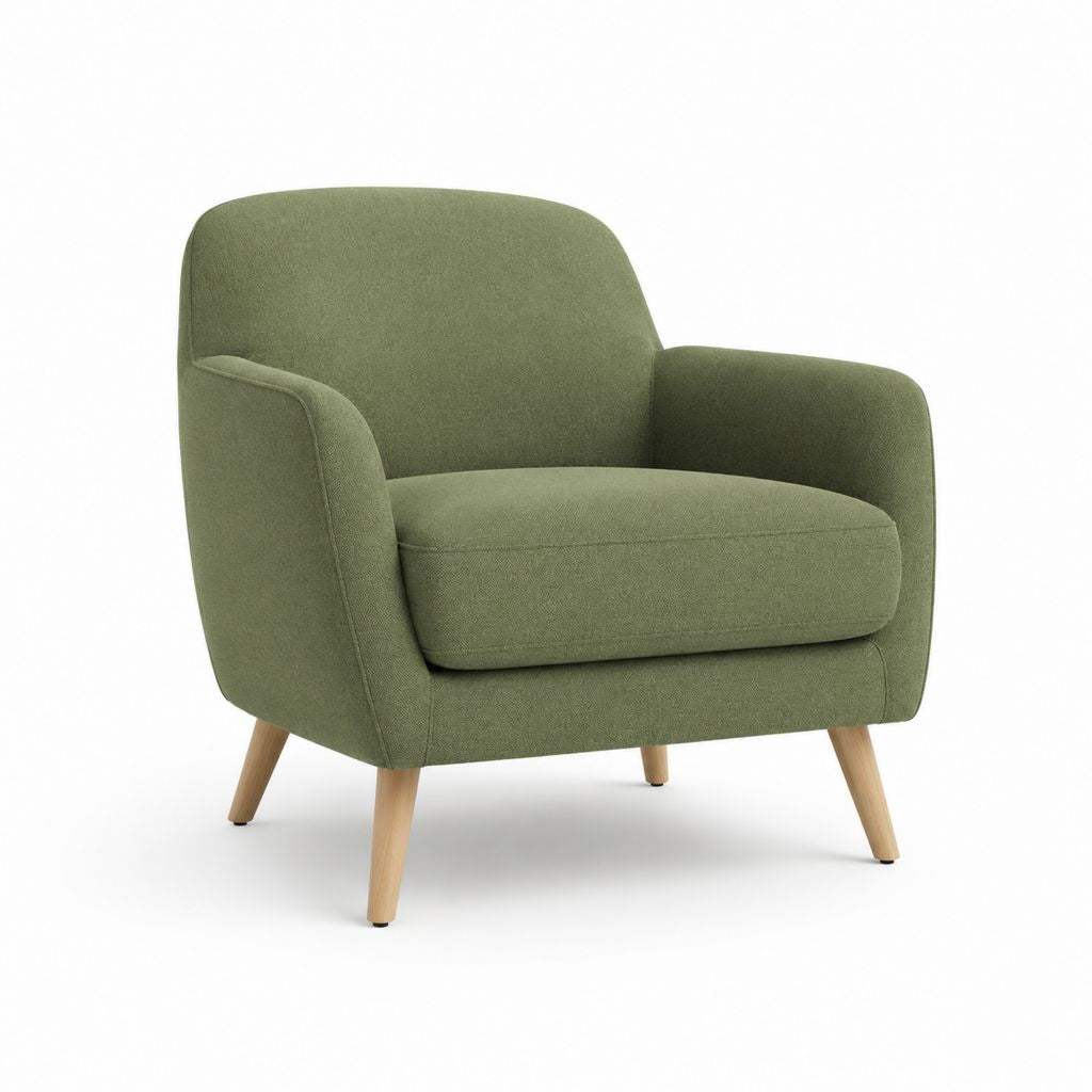 Poltrona soggiorno verde in poliestere con gambe in legno massello 78 x 82 x 86 cm