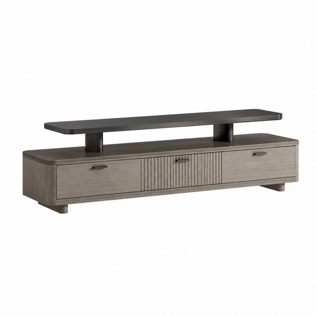 Mobile TV rettangolare grigio in pannelli di particelle con ripiano rialzato 180 x 40 x 60 cm
