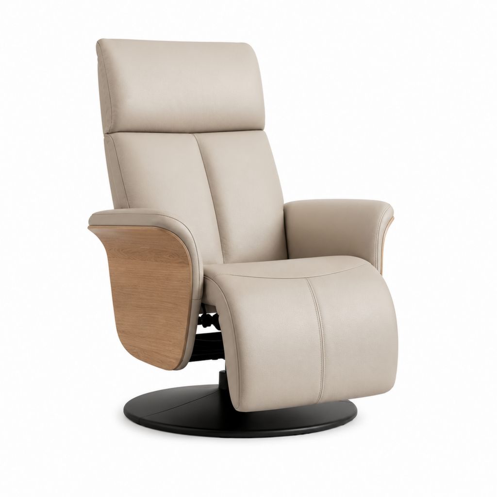 Poltrona reclinabile girevole beige in similpelle PU con base rotonda 84 x 90 x 110 cm