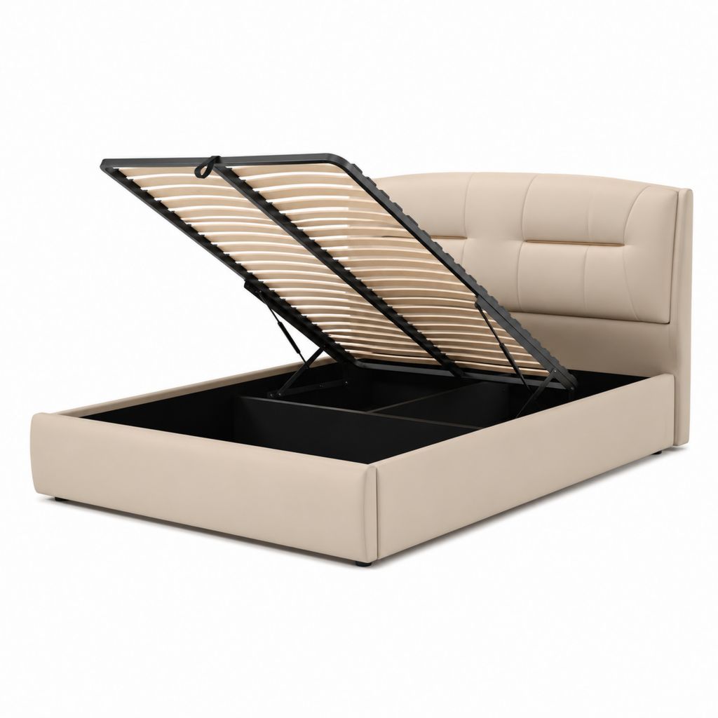 Letto contenitore matrimoniale beige in pelle PU con rete a doghe 160 x 200 cm