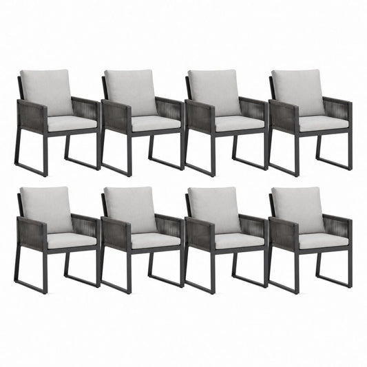 Set 8 poltrone da giardino grigio chiaro e nero in rattan PE e acciaio 57 x 64 x 89 cm