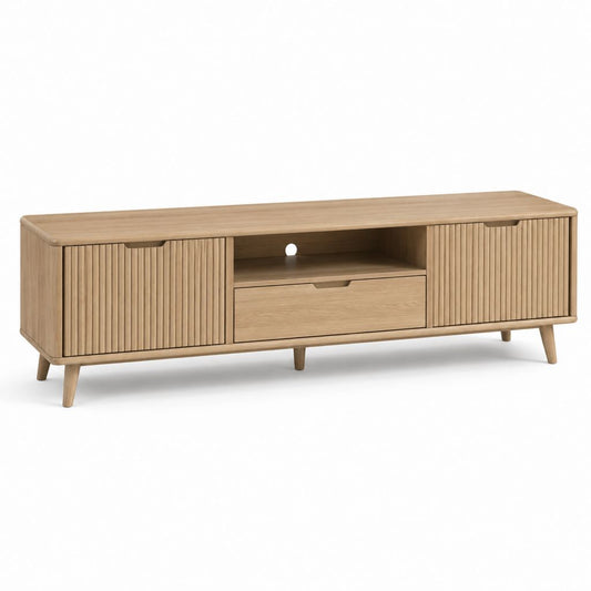 Mobile TV in MDF impiallacciato rovere naturale rettangolare con 2 ante e cassetto 160 x 40 x 55 cm