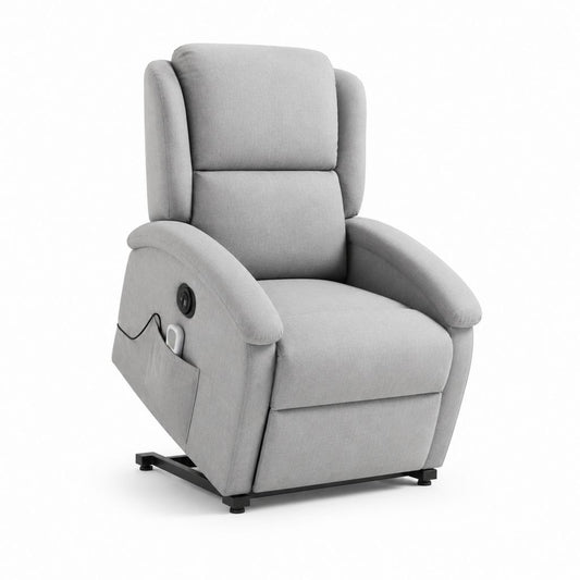 Poltrona reclinabile elettrica grigio chiaro in poliestere con poggiapiedi 83 x 92 x 105 cm