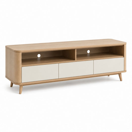 Mobile TV basso rovere chiaro e bianco in pannello truciolare 160 x 40 x 55 cm