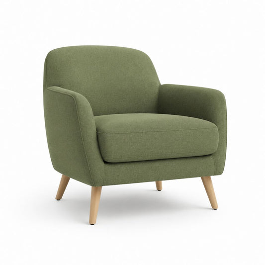 Poltrona soggiorno verde in poliestere con gambe in legno massello 78 x 82 x 86 cm