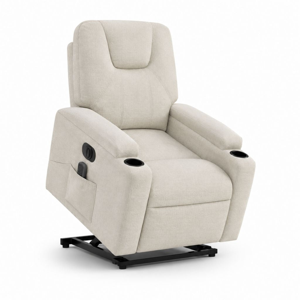 Poltrona reclinabile elettrica alzapersona beige in poliestere con schienale alto 88 x 95 x 105 cm