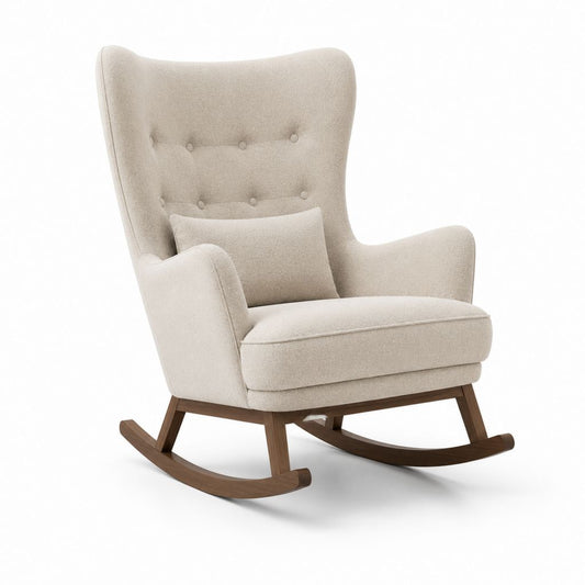Sedia a dondolo imbottita beige in poliestere con struttura in legno massello 80 x 90 x 105 cm
