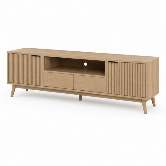 Mobile TV in rovere chiaro in pannelli di truciolare rettangolare con 2 ante e 2 cassetti 180 x 40 x 55 cm