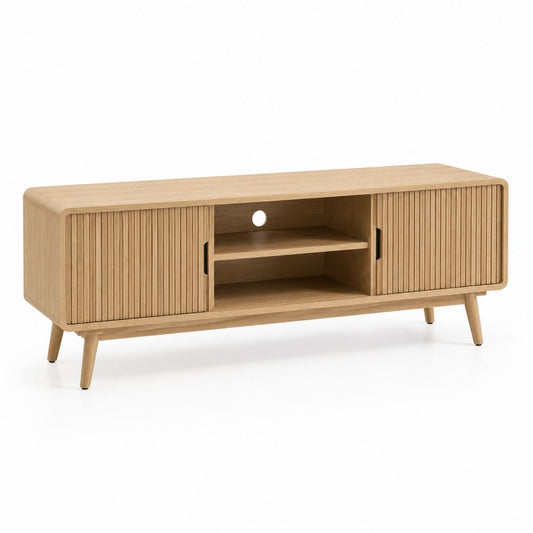 Mobile TV rettangolare rovere massello con ante scorrevoli 140 x 40 x 55 cm