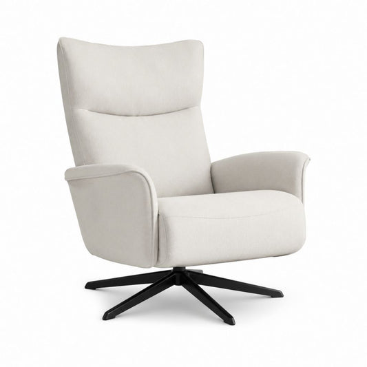 Poltrona girevole a schienale alto beige in poliestere con base in acciaio 84 x 89 x 104 cm