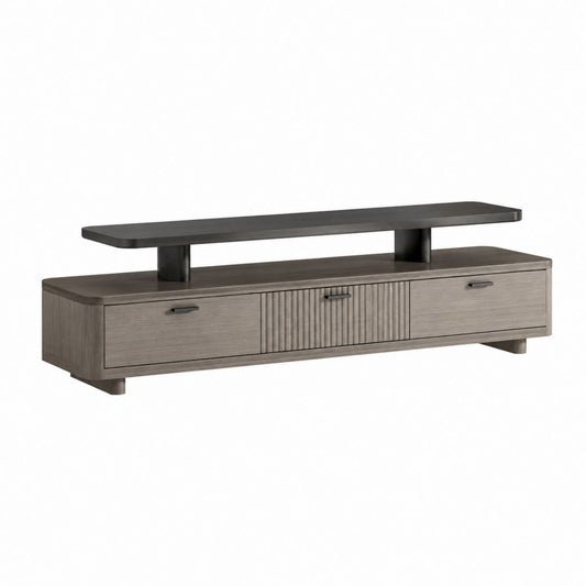 Mobile TV rettangolare grigio in pannelli di particelle con ripiano rialzato 180 x 40 x 60 cm