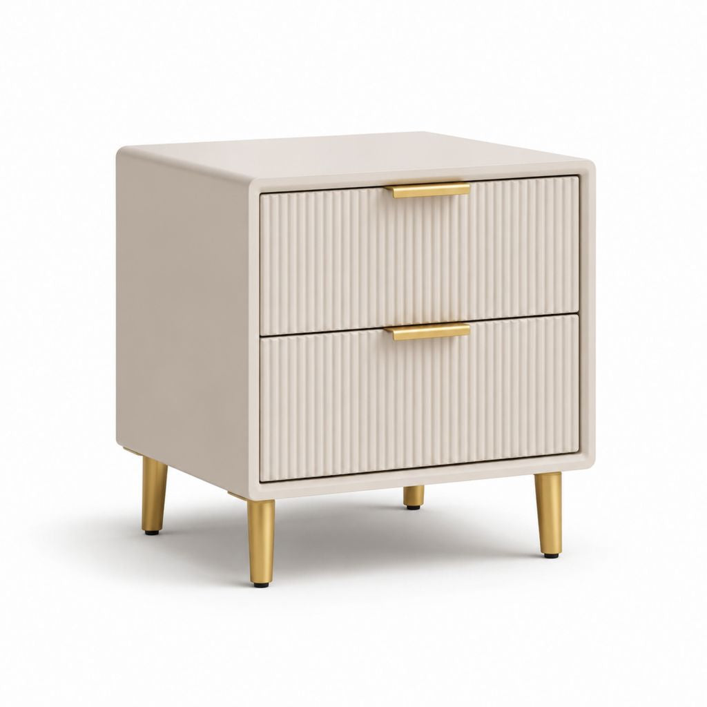 Comodino con 2 cassetti crema e oro in MDF rettangolare 50 x 40 x 55 cm