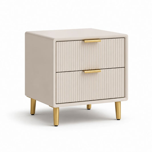 Comodino con 2 cassetti crema e oro in MDF rettangolare 50 x 40 x 55 cm