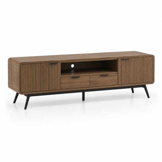 Mobile TV basso noce in MDF impiallacciato con ante scorrevoli 180 x 40 x 55 cm