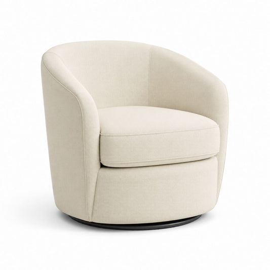 Poltrona girevole da soggiorno avorio in poliestere rotonda 76 x 75 x 75 cm