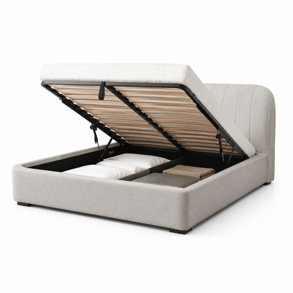 Letto contenitore matrimoniale grigio chiaro in poliestere 160 x 200 cm