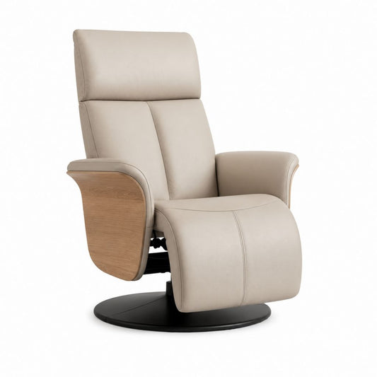 Poltrona reclinabile girevole beige in similpelle PU con base rotonda 84 x 90 x 110 cm