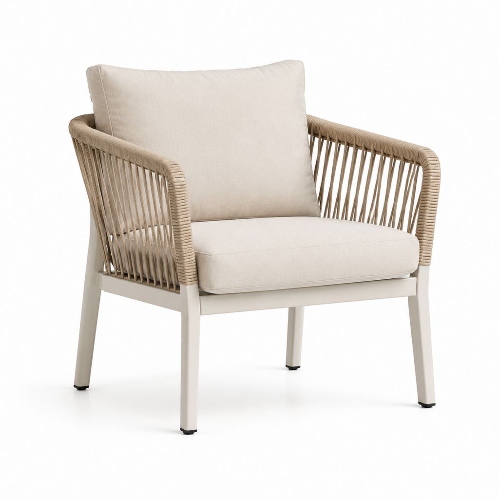 Poltrona da giardino beige con struttura in alluminio e corda in polipropilene 75 x 76 x 78 cm