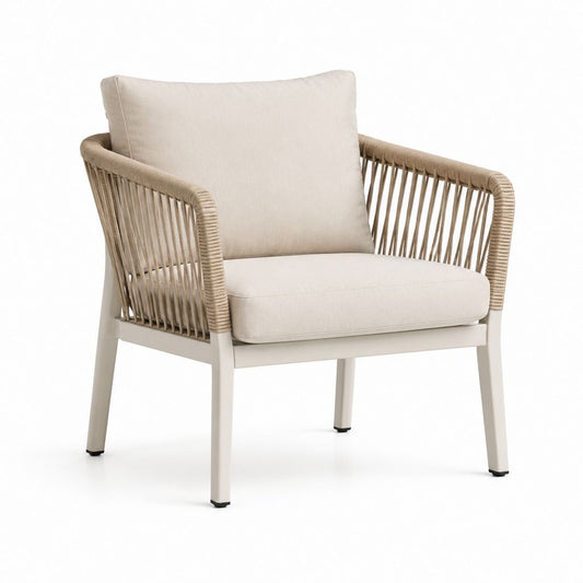 Poltrona da giardino beige con struttura in alluminio e corda in polipropilene 75 x 76 x 78 cm