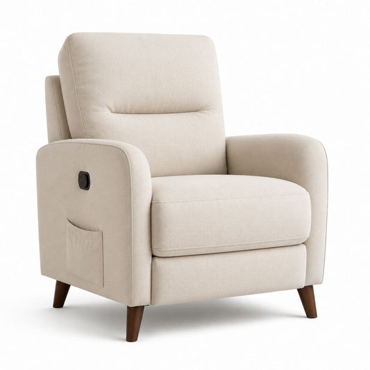 Poltrona reclinabile manuale beige in poliestere con tasca laterale 85 x 90 x 100 cm